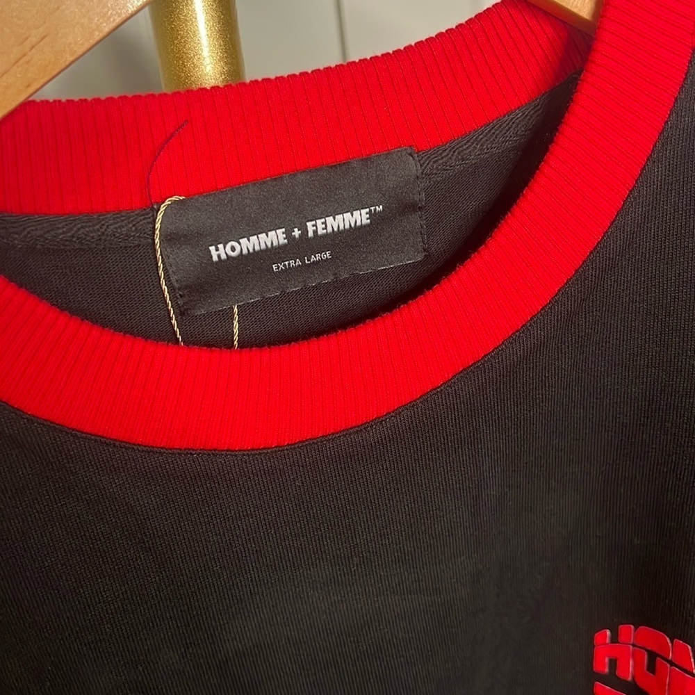 Homme + Femme unisex graphic tee ribbed collar black and red - Picture 5 of 8